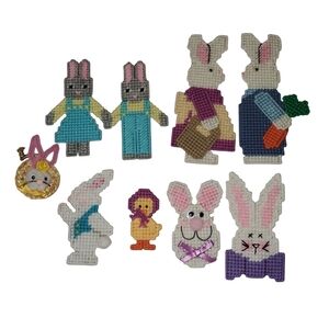 Vintage Bunny Cross Stitch Magnets & Chick Pin